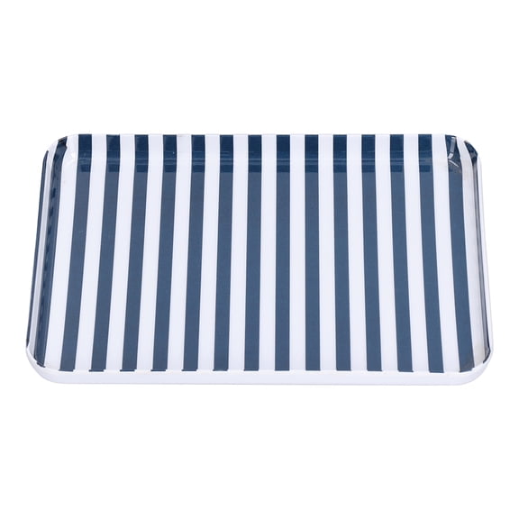 M Buder Blue and White Stripe Melamine Serving Tray, Durable Safe Fruit Dessert Platter for Restaurants, 9.4 x 9.1 x 2.8 Inches (24.0 x 23.0 x 7.0 cm)