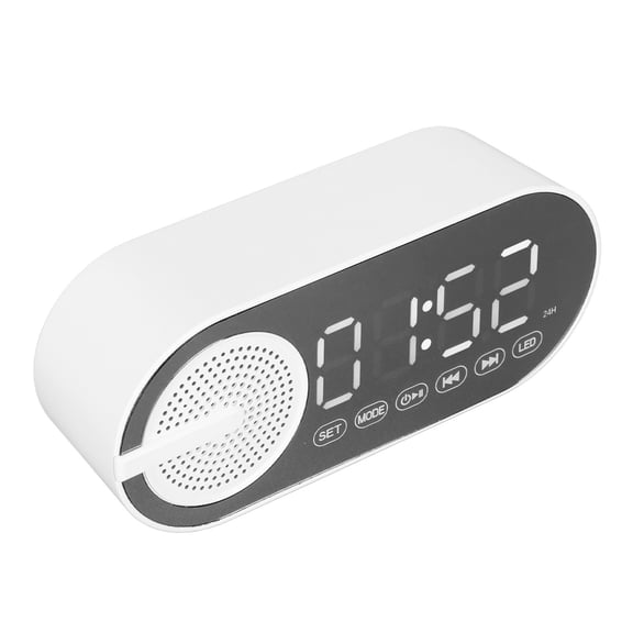 M Buder Bluetooth 5.0 Speaker Mirror Clock Heavy Bass FM Radio Rechargeable Digital Alarm Clock for Bedroom Tabletop (4.72 inches / 12 cm) White