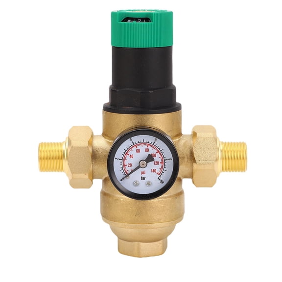 M Buder Brass Water Pressure Regulator with Filter and Meter 3/4 in / 19.05 mm Dual Union Pipe Valve