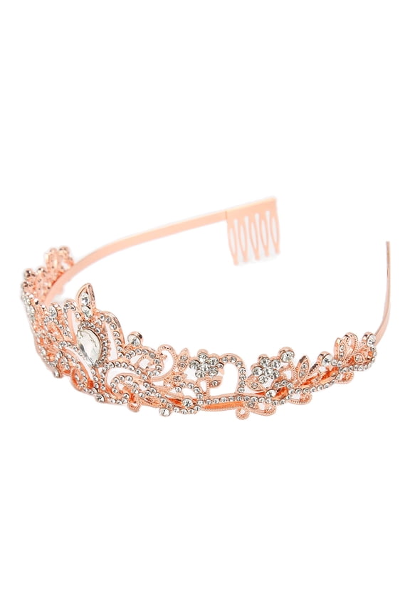 Bridal Crown Rhinestone Elegant Glittering Wedding Princess Tiara Rose Gold (5.9 inches / 15 cm)