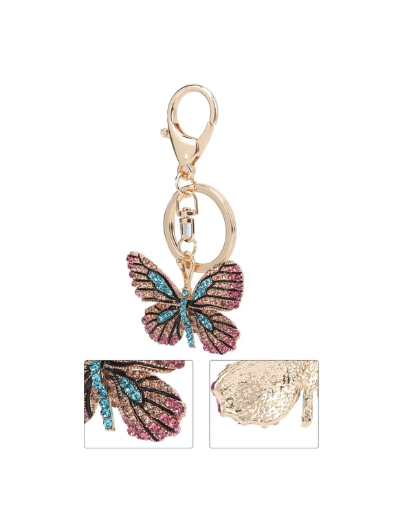 Butterfly Keychain Zinc Alloy Rhinestone Sparkling Pendant, Light Blue - 15 inches / 38.1 cm