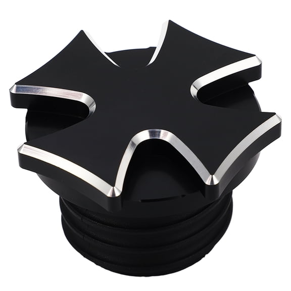 M Buder CNC Aluminum Motorcycle Gas Tank Oil Cap, Vented Decorative Fuel Filler Cover Replacement for Touring Softail Dyna Sportster Models, Durable Billet Construction, Black