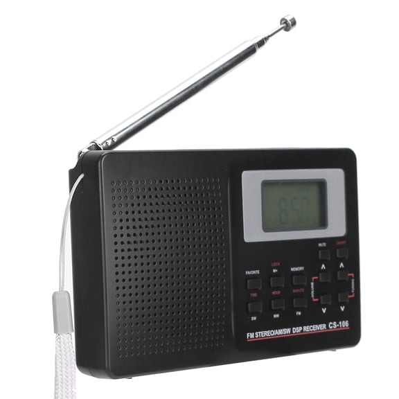 M Buder CS-106 Full Band Portable Pocket Radio Mini FM/AM/SW/MW Receiver Digital Clock with Earphone Multi-Band Stereo Audio Tuning Device for Travel & Home (15 inches / 38.1 cm)