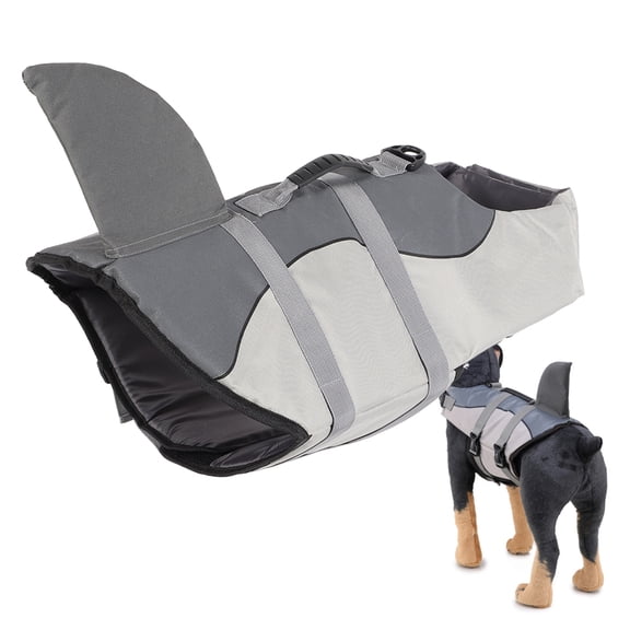 M Buder Canvas Sponge Shark Design Waterproof Pet Swimming Safety Vest Clothes Life Jacket for Dogs, Gray, Size S (11.42 inches / 29 cm Length)