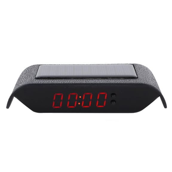 M Buder Car Digital Clock Solar Powered Time Date Temperature LCD Display Wiring Free Red Light Auto Interior Accessory Universal Fit Stick-On Dashboard Watch (5.51 inches / 14 cm)