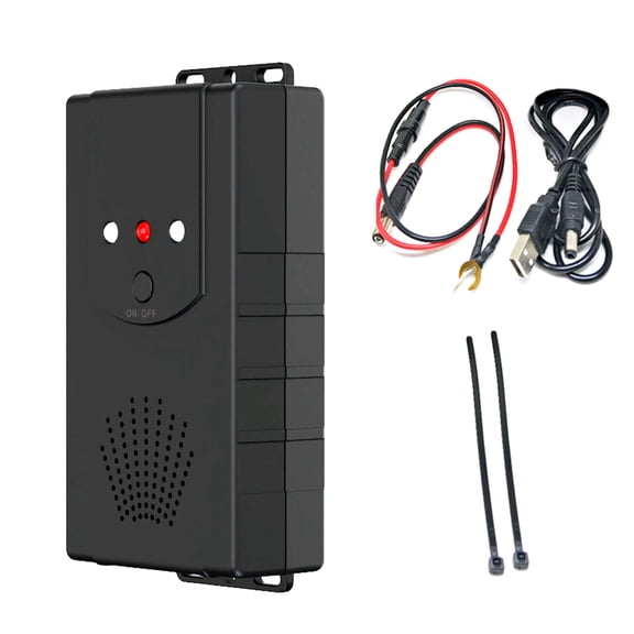 M Buder Car Under Hood Animal Repeller, Ultrasonic Rodent and Rat Deterrent Device with LED Strobe Light, Supports 3 Power Methods for Vehicle, Truck, Van, Indoor Warehouse, Black