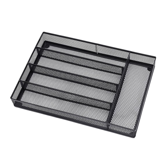 M Buder Carbon Steel Kitchen Drawer Organizer, Anti Slip Mesh Wire Utility Cutlery Tray Silverware Flatware Storage Divider for Spoons Forks Black (12.6 in / 32 cm)