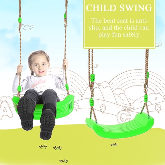 M Buder Child Outdoor Plastic Bent Swing Seat for Kid Backyard Kindergarten Playground, Durable Replacement Swingset Accessories, Tree Swing with Adjustable Ropes, 330 lbs / 150 kg Capacity (Green)