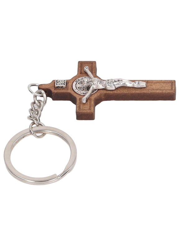 Christian Cross Keychains Engraved Bible Verses Exquisite Jesus Wood Keychain for Religious Ceremonies Easter Christmas Gifts Solid Alloy Portable Key Ring Pendant 2.2 inches / 5.5 cm