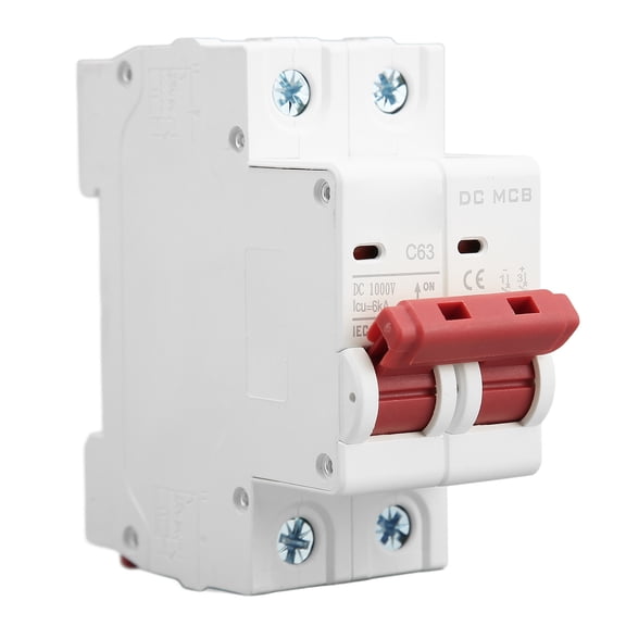 M Buder Circuit Breaker 2P DC 1000V MCB 63A Protection Switch 6000A Breaking Capacity for Solar Photovoltaic System Electric Motorcycle RV Home Low Voltage DIN Rail Mount Miniature Circuit Breaker
