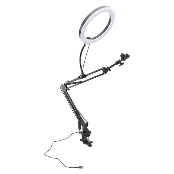 M Buder Clamp Ring Light with Phone Holder Over Head Desktop Ring Light for Live Streaming, 3 Light Modes & 10 Brightness Levels Extendable Desk Stand Accent Lamp 10 inches / 25.4 cm