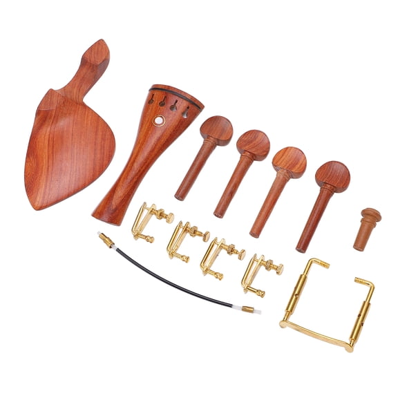 M Buder Complete Professional Jujube Wood 4/4 Violin Chinrest Cheek Rest Set with 4 Tuning Pegs, Tail Post, Tailpiece, Tail Rope & Fine Adjustment Screws - Premium String Instrument Replacement Parts