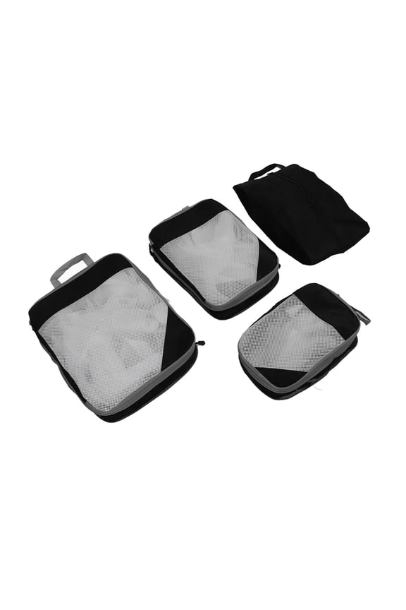 Compression Packing Bags 4-Piece Set, Waterproof Travel Luggage Suitcase Organizer Pouch for Clothing, Shoes, Underwear, Black (36.00 x 25.00 x 4.00 inches / 91.4 x 63.5 x 10.2 cm)