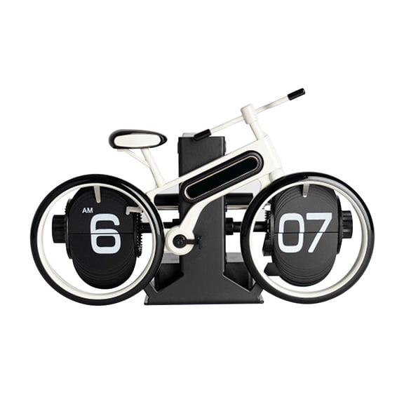 M Buder Creative Desk Bicycle Flip Clock Mechanical Digital Table Bike Page Turner Battery Operated Small Clock Gift Ideas Cool Things for Home Room Office Decor (8 in / 20.3 cm) - White