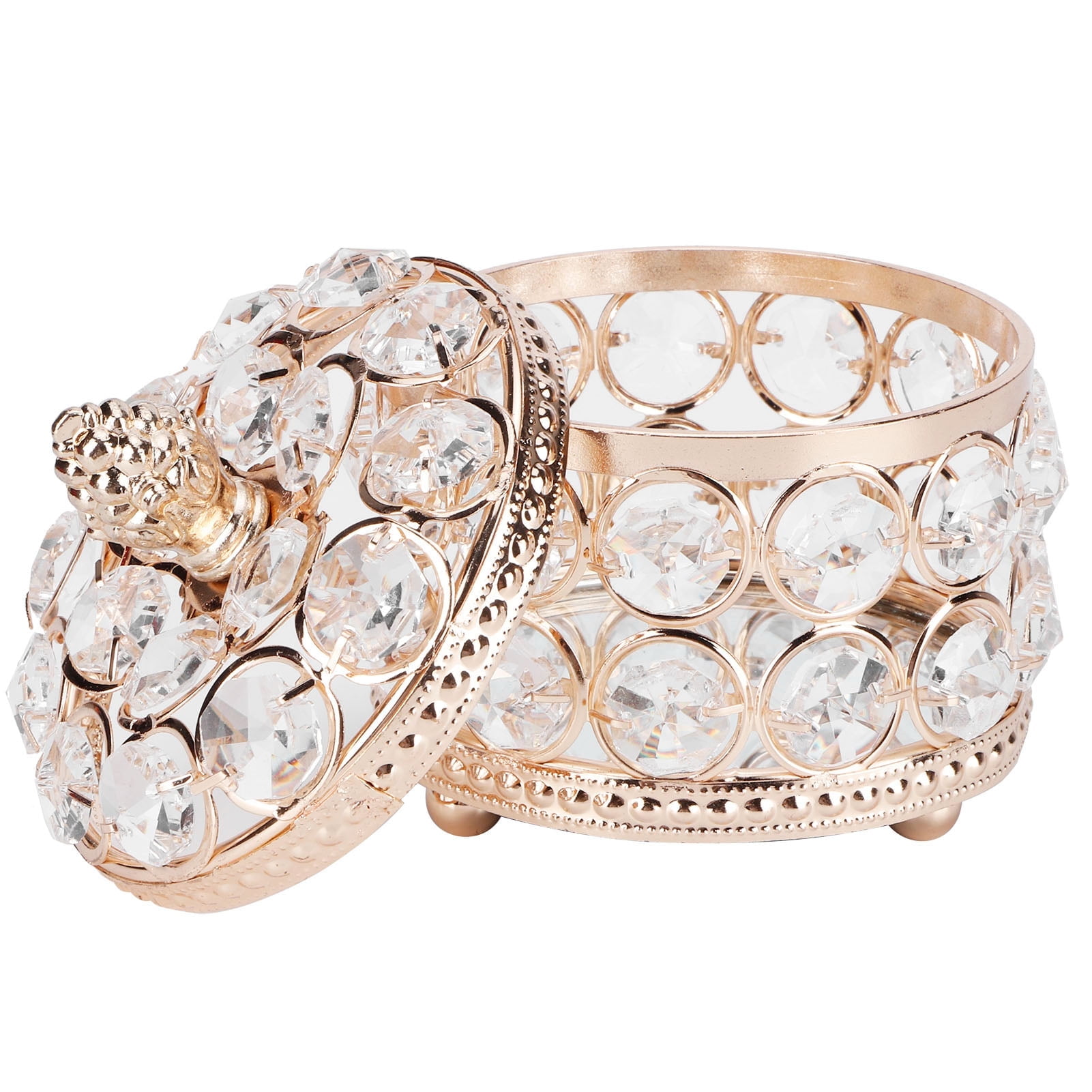 M Buder Crystal Jewelry Box Organizer, Electroplated Iron and Glass Ring Earring Storage Box, 3.5 x 3.9 inches / 9 x 10 cm, Ideal for Wedding and Birthday Gifts