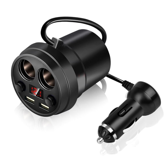 M Buder Cup Dual USB Car Charger with Wire, Multifunction Cigarette Lighter Socket Adapter for Mobile Phone and Tablet PC, 12V-24V Input, 120W Output, Dual USB Ports, Black Color