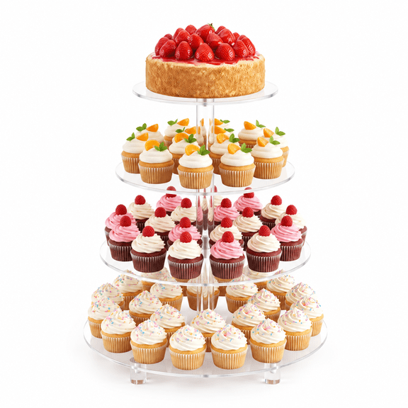 M Buder Cupcake Stand, 4 Tier Cupcake Stand for 30 Cupcakes, Clear Acrylic Round Cupcake Tower Stand, Dessert Table Display Set for Weddings, Christmas, Birthday Parties