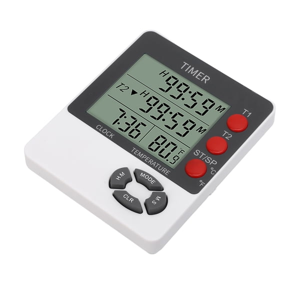 M Buder Digital Kitchen Timer White Magnetic Backing Large LED Display Temperature Measurement Countdown Countup Cooking Baking Clock