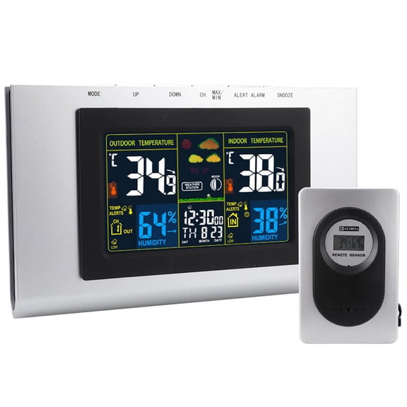 M Buder Digital Thermometer Hygrometer Weather Station Indoor Outdoor Double Screen Multifunctional Clock for Baby Room Bedroom Kitchen Living Room Monitor
