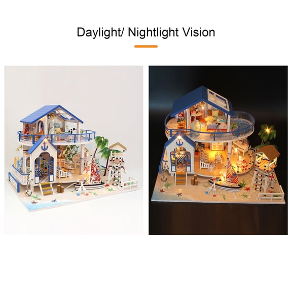 M Buder Dollhouse Miniature DIY Wooden Dollhouse Kit with Furniture, LED Light, Legend of Blue Sea Theme