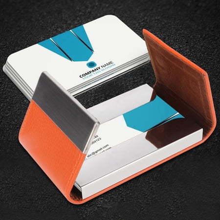 M Buder Double Open Stainless Steel Business Card Holder, Professional Name Card Case and Credit Card Wallet for Office, Pocket Size Organizer, Orange, 3.86 inches / 9.8 cm