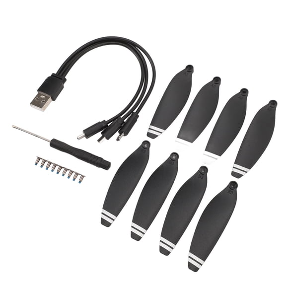M Buder Drone Propellers 2.8 Inch / 7.1cm Lightweight Quiet RC Drone Propeller Blades Props Replacement Kit with Screws Screwdriver 3 in 1 Charging Cable for E88 E58 DJI Mini Series 8 Count Black