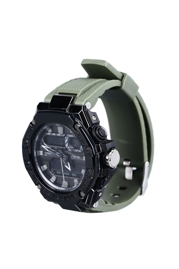 Dual Display Electric Watch for Men, 50m Waterproof Timekeeping Shockproof Multi Function LED Analog Digital Sports Wristwatch, OD Green Military Tactical Style Outdoor Fitness Watch