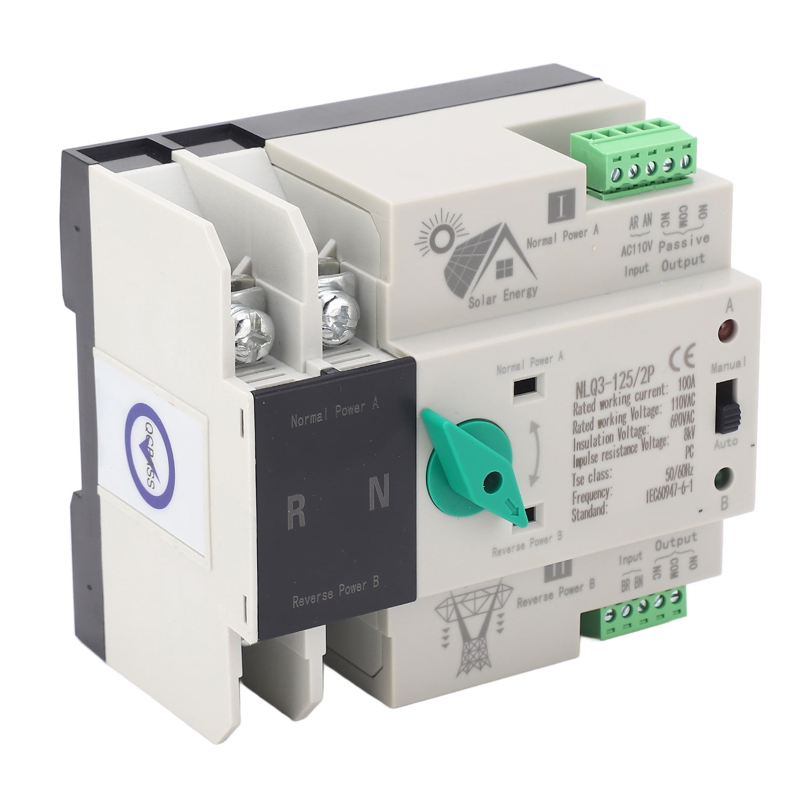 M Buder Dual Power Automatic Transfer Switch 2P 110V 100A Millisecond Fast Switching Timing Controller AC110V (12 inches / 30.5 cm)