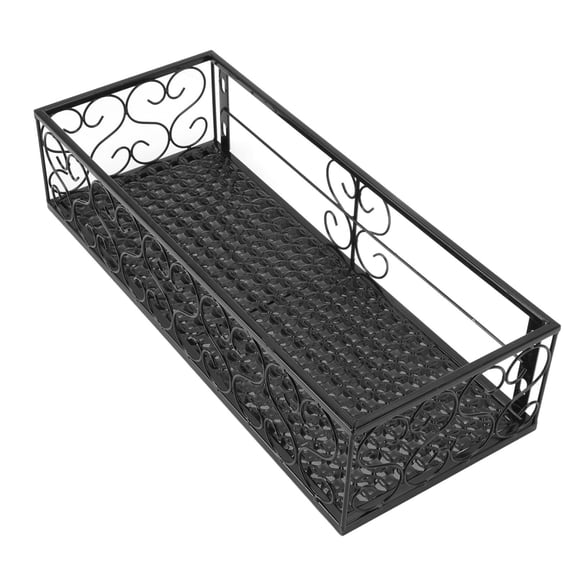 M Buder Durable Wrought Iron Hanging Balcony Flower Pot Rack Hanger, Heavy Duty Fence Window Railing Basket Planter Shelf Support, 19.7x9.8x4.7 in / 50x25x12 cm, Black, Fits 10.5cm Railings