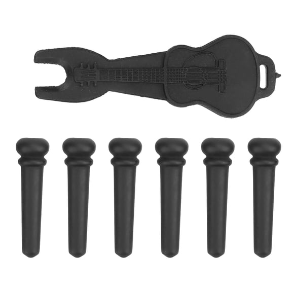 M Buder Ebony Guitar Bridge Pin Pegs Pack with String Pin Puller Remover, Acoustic Guitar Replacement Repair Maintenance Kit, 6 Pins / 1 Puller