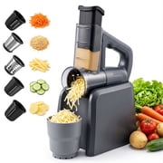 M Buder Electric Cheese Grater, 5 Blades Electric Grater for Home Kitchen, One-Touch Control Electric Cheese Shredder , Mandoline Slicer, Battery Digital Display, Gray