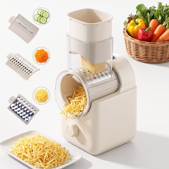 M Buder Electric Cheese Grater, 6 Blades Electric Grater for Home Kitchen, One-Touch Control Electric Cheese Shredder , Mandoline Slicer, Beige