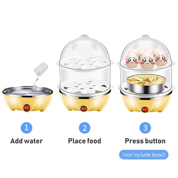 M Buder Electric Egg Cooker Double Layer 14 Capacity Boiler with Auto Shut-Off Feature Measuring Cup Included Perfect for Steamed Vegetables Breakfast Preparation Yellow 110V US Plug Edition