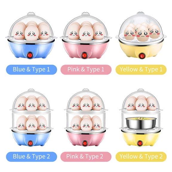 M Buder Electric Egg Cooker Double Layer 14 Capacity Boiler with Auto Shut-Off Feature Measuring Cup Included Perfect for Steamed Vegetables Breakfast Preparation Pink 110V US Plug Edition