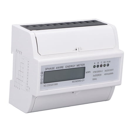 M Buder Electric Meter 3 Phase 4 Wire 7P LCD Digital Display DIN Rail Mount Power Monitor (5.12 in / 13 cm)