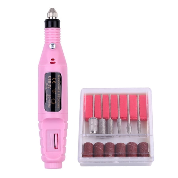 M Buder Electric Nail Drill Polish Kit 20000 RPM USB Power Manicure Pedicure Machine with 6 Drill Bits for Home Salon Use, 10 inches / 25.4 cm, Pink