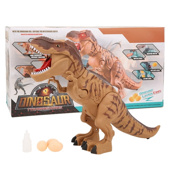 M Buder Electric Walking Dinosaur Toy Figure with Lights, Sounds, Spray and Egg Laying Functions, Brown