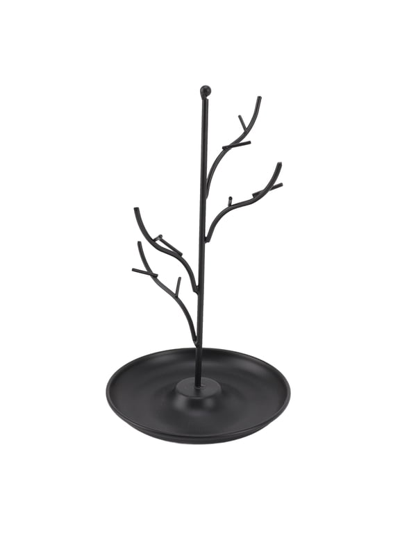 Elegant Iron Branch Jewelry Tree Stand Display Tower Hanging Organizer Rack for Necklaces Earrings Bracelets Watch and Home Entrance Key Storage Dcor, Black (9.4 x 5.5 Inches / 24 x 14 cm)
