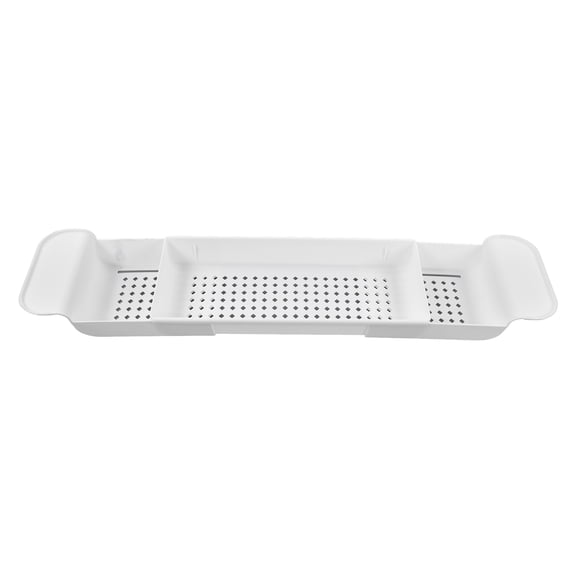 M Buder Expandable Bathtub Caddy Tray, Multifunction Bathtub Organizer Rack Nonslip for Candle Towel Book Wine Phone, White, Durable PP Material, Bathroom Storage Shelf, 22.05 inches / 56 cm