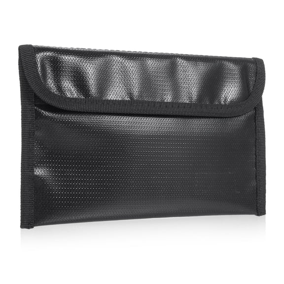 M Buder Fireproof Document Bag Zipper Closure Cash Safe Storage Waterproof Pouch with Sticky Strip for Certificates Money Cards Passport Jewelry Valuables Home Office Travel Use Black 7.87x4.72 in