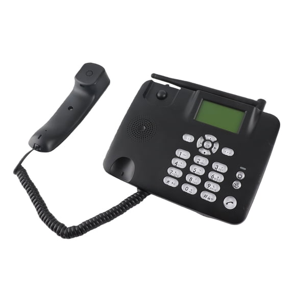 M Buder Fixed Wireless Phone 2G Desktop Telephone Support GSM 850/900/1800/1900MHZ SIM Card Cordless Phone with Antenna Radio Alarm Clock SMS Funtion for Call Center Office EU Plug Black