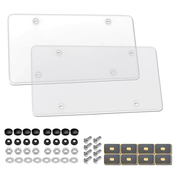 M Buder Flat Clear License Plate Covers and Protectors, 2 Pack Unbreakable Polycarbonate Shields Fits Standard US Plates, Weatherproof Auto Exterior Accessories with Shock Absorbing Sponge Pads