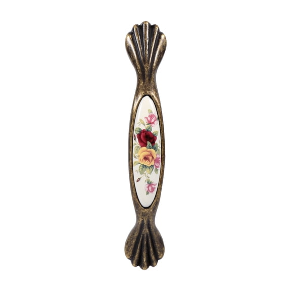 M Buder Flower Ceramic Bronze DIY Door Handles Cabinet Cupboard Drawer Wardrobe Knobs Pulls Kitchen Hardware with Screws 3.7-Inch Hole Spacing Decorative Rose Pattern Style 6#