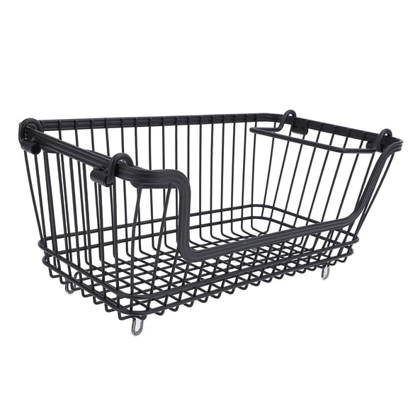 M Buder Freezer Basket Stackable Open Front Wire Storage Bin with Foldable Handle for Vegetable Fruit Snack Organization (12.60 inches / 32.00 cm)