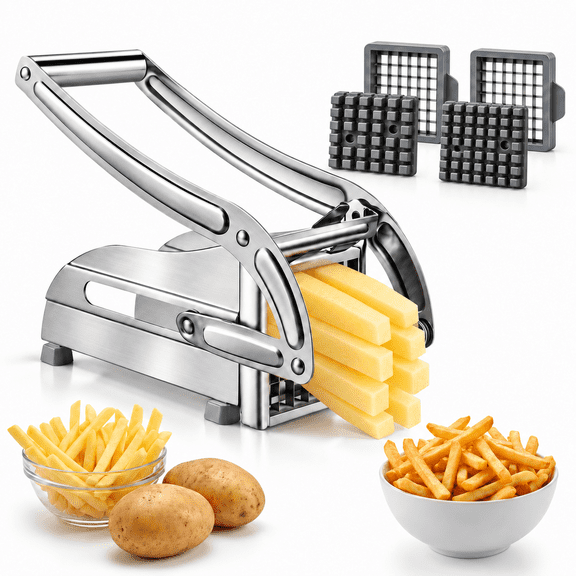 M Buder French Fry Cutter, Professional Potato Cutter with 2 Blade, Anti-Slip Base, Stainless Steel Fry Cutter for Potatoes Carrots Cucumbers