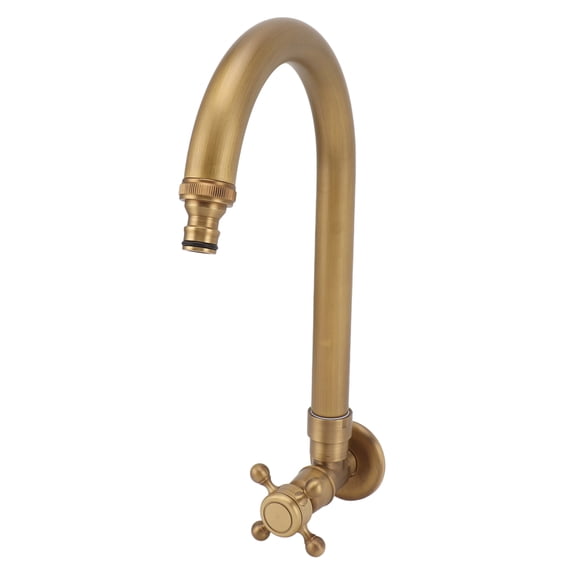 M Buder Garden Outdoor Faucet Antique In-Wall Frost Crack Prevention 360 Degree Rotation Single Cold Water Tap Thin Mouth Copper Lever Handle for Patio Yard (14.17 inches / 36 cm)