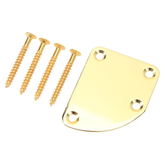 M Buder Gold Electric Guitar Neck Plate 4-Hole Curved Simple Installation Anti-Scratch Metal Neck Plate Replacement Part with 4 Screws for Bass and Electric Guitars (3.15 inches / 8 cm)