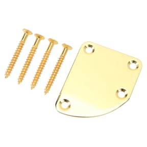 M Buder Gold Electric Guitar Neck Plate 4-Hole Curved Simple Installation Anti-Scratch Metal Neck Plate Replacement Part with 4 Screws for Bass and Electric Guitars (3.15 inches / 8 cm)
