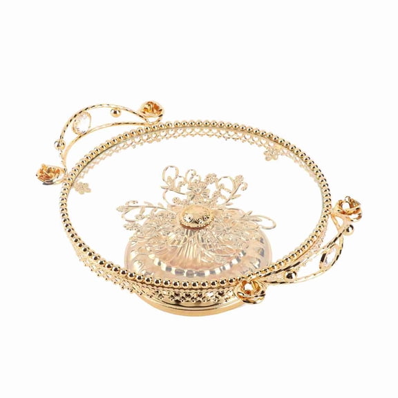 M Buder Gold Glass Fruit Tray Handcraft Multipurpose Candy Plate with Alloy Base Decorative Centerpiece Display Bowl for Living Room Coffee Table 13.78 inches / 35 cm