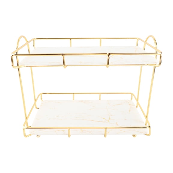 M Buder Gold White 2 Tier Bathroom Storage Rack Luxury Vanity Makeup Counter Organizer, 13x9.8x7.8 Inches / 33x25x20 cm